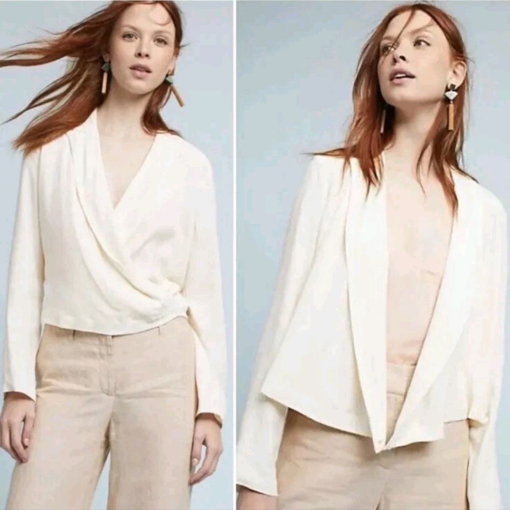 Anthropologie ETT:TWA Buttoned Wrap‎ Blazer Draped Ivory Blouse